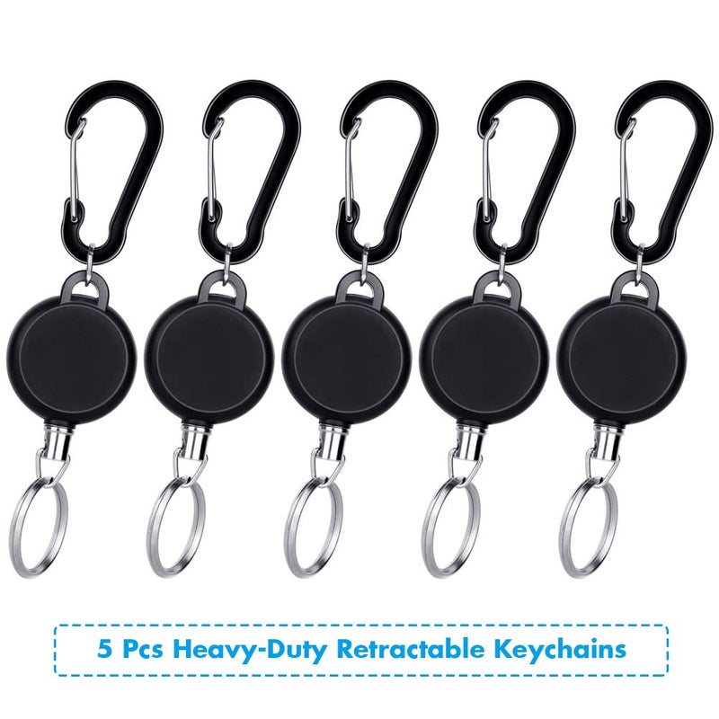 Selizo 5 Pcs Retractable Keychain Retractable Badge Holder Reel Clip ID Badge Holder with Steel Wire Rope, Black - Image 2